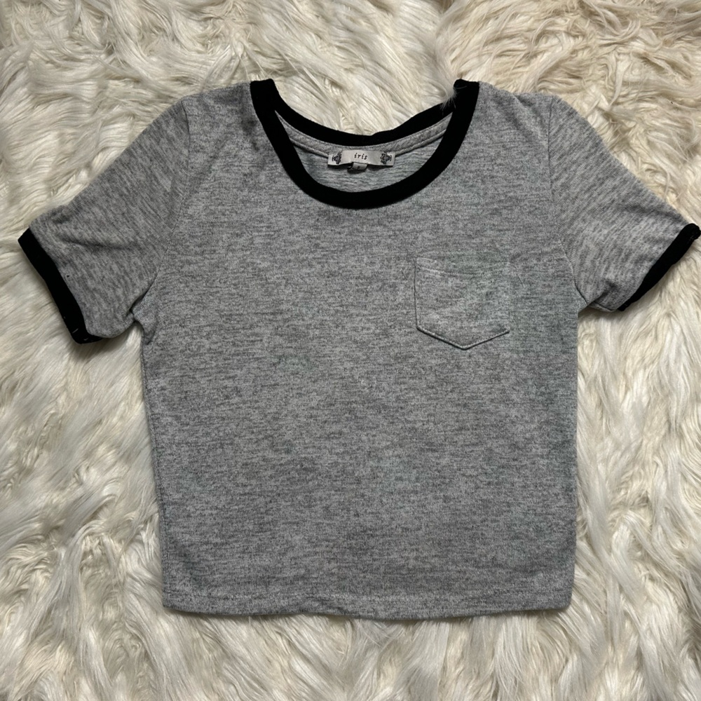 Grey and black cropped baby tee with pocket